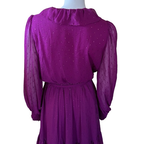 NWT Taylor Women’s Metallic Surplice V-Neck Long Sleeve Ruffled Trim Mini Dress - Picture 8 of 14